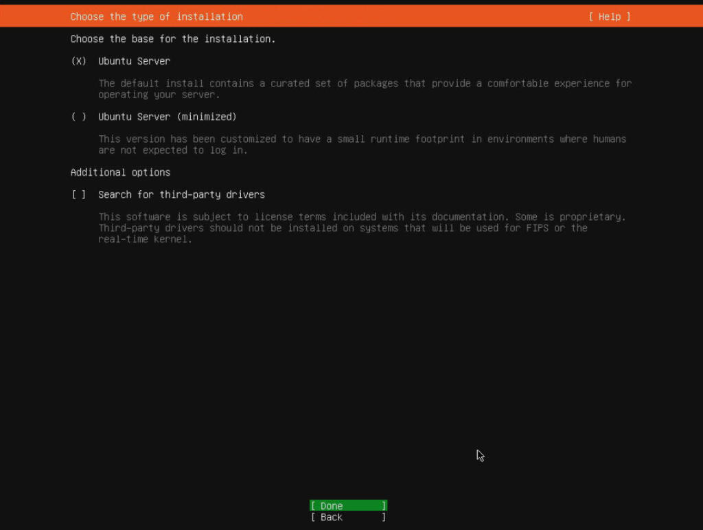 Ubuntu 24.04 server base selection