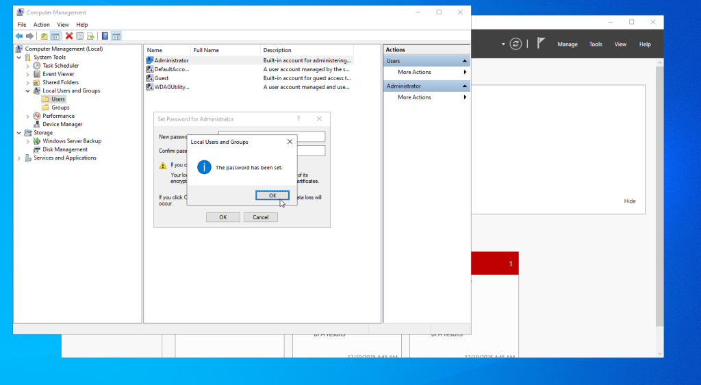 Setting new Administrator password on Windows Server